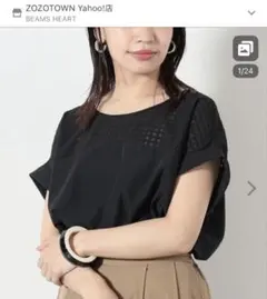 【現行完売品】ブラウス シャツ シアーチェック パネル プルオーバー　ブラック