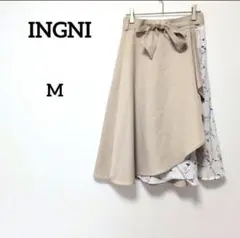 INGNI イング リボン ベージュ 花柄 フレアスカート ひざ下丈 M