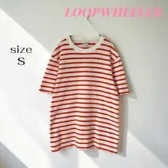 ループウィラー ボーダーＴシャツ 半袖 日本製 コットン（S）オレンジ ホワイトのサムネイル