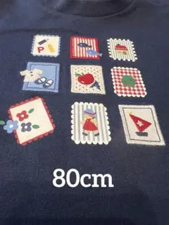 【美品】ファミリア 刺繍が可愛らしい半袖Tシャツ 80cmネイビー