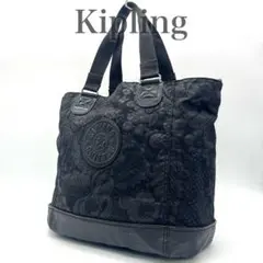 Kipling キプリング トートバッグ ビッグロゴ 大容量 ナイロン 花柄 黒