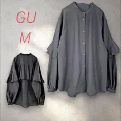 ジーユー GU ラッフルスリーブブラウス【M】ブラック 長袖シャツ フリル付き
