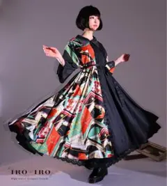 【⚠️7/12まで発売】ブラック✕スカーフ風 大人のマキシ丈ビッグワンピース