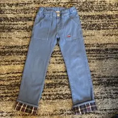 子供用青ロングパンツ チェック柄折り返し