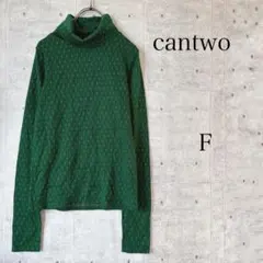 キャンツー カットソー タートルネック 長袖 グリーン 総柄 Fのサムネイル