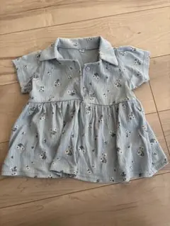 花柄 襟付き Tシャツ 90サイズ 水色 裾フレア 保育園着