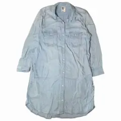 H &M デニム シャツワンピース &DENIM 長袖　薄手　ライトブルー　L