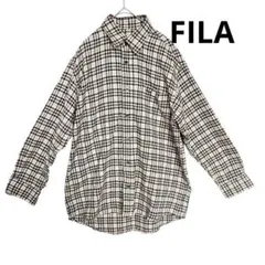 FILA フィラ チェック長袖シャツ Mサイズ ベージュ　ライトアウターのサムネイル