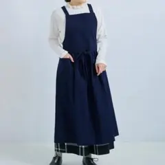 新品 cloudnine エプロンワンピース 綿麻シャンブレー ネイビー