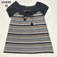 VIVERE 半袖 Tシャツ M 黒 茶 カットソー 春夏 ボーダー チュニックのサムネイル