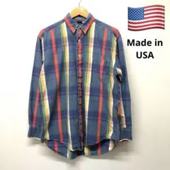 90s USA製 デニムチェックシャツ 古着 レトロ アメリカンヴィンテージ