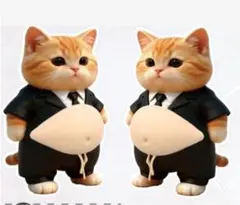 2匹「猫おなかボンボン」おなかぷにぷにシール キャラクター 3D立体 シール