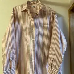 美品ユニクロ オーバーサイズロングシャツ ストライプピンク
