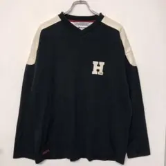 HILFIGER ATHLETICS 古着 ロゴアップリケ Ｖネック トレーナー