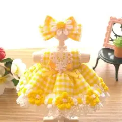 黄色ギンガムのお花いっぱいワンピース♡女の子用