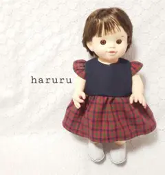 ぽぽちゃんの服　お風呂用ぽぽちゃんの服　肩フリルネイビーレッドチェック