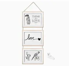 木製フォトフレーム、3面スクエアフォトフレーム、壁掛け