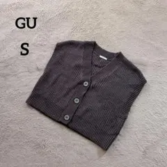 【ジーユー】コットンブレンドクロップドニットベスト(S)グレー 羽織り Vネック