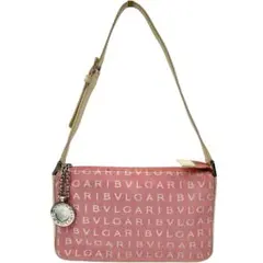 ブルガリ ハンドバッグ ロゴマニア ピンク キャンバス レザー