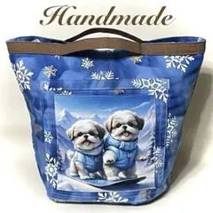 雪山を駆けるシーズーちゃん♪お出かけが楽しくなるhandmadeエコバッグ