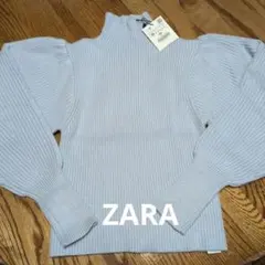 ZARA　ザラ　タグ付きリブ編み ハイネック パフスリーブ セーター M