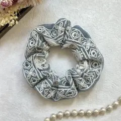 インド刺繍リボン♡ハンドメイドシュシュ♡チュール★ブルー