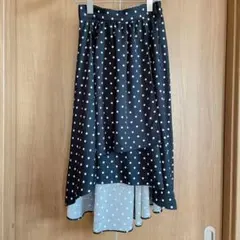 レディース ドット柄 プリーツスカート 前後アシメ モノトーン Mサイズ