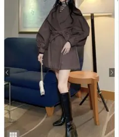 GRL リボンベルト付きビッグカラーボリュームスリーブコート[ze628]