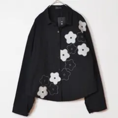 新品 タグ付き M〜L 黒 フラワー刺繍 コットン シャツ ブラウス レディース