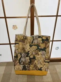 クマ柄トートバッグ グリーン/イエロー