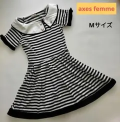 【axes femme】ストライプ セーラー風　半袖ワンピース　Mサイズ