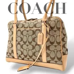 良品 627 コーチ シグネチャー キャンバス レザー トートバッグ 肩掛け