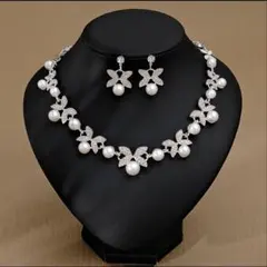 パール 蝶 バタフライ 花 ネックレス ピアス セット 結婚式 パーティー