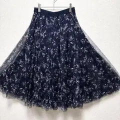 【グラシア】花柄チュールフレアスカート ネイビー Mサイズ レディース