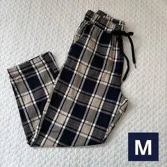 しまむら ネイビー ベージュ チェック柄 カジュアルパンツ M ゴムウエスト