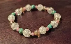 クラック水晶とターコイズ　キラキラ　ブレスレット