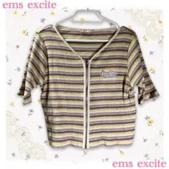 ems excite エムズ 半袖 ジップアップ カットソー ボーダー