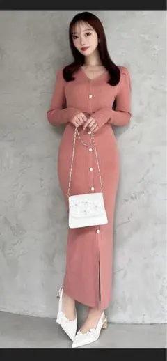 RESEXXY ゴールドボタンタイトニットワンピース