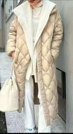 タイオン×ノーリーズ　別注ダイヤキルト×ボアロングダウン　リバーシブル　ベージュ