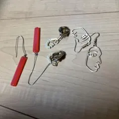 アートデザイン ピアス(両耳用) レッド ゴールド　3点