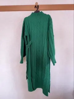 グリーン ケーブルニットロングワンピース