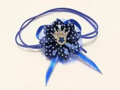 ブルー 花型リボン ヘアアクセサリー ヘアバンド 王冠モチーフ