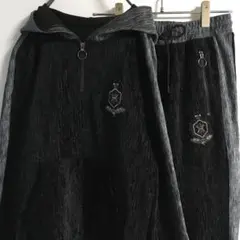 Y2K 00s ベロア 畝 セットアップ ハーフジップ ラメ ワッペン 黒グレー