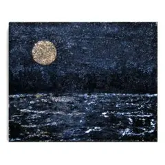 原画/「月夜」満月 夜の海/ ゴールド アクリル画 アート 絵画 インテリア