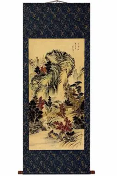 张善子下山虎图 中国画 掛け軸 水墨画 和室 玄関 茶室 壁掛け 美術品
