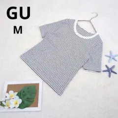 GU/ジーユー ▶ ボーダーカットソー M 白 黒 半袖