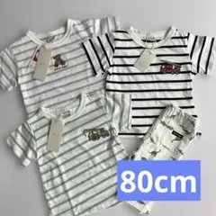 新品☆プティマイン☆Tシャツ3枚　レギンス1枚セット 訳あり　80cmのサムネイル
