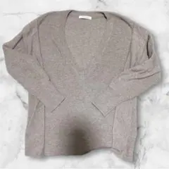 Vネック リブニット グレー レディース セーター 春ニット 薄手 シンプル