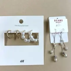 未使用　ピアス3点セット　H&M BEAMS パール　フープ　ビジューのサムネイル
