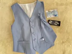 【ブルー】ベスト・ネクタイ・蝶ネクタイ・カフス4点セット